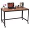 Black-Brown Modern Computer Desk with Locking Wheels and Steel Frame